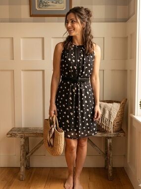 Black Heart-Print Halter Mini Dress - Elegant Casual Small